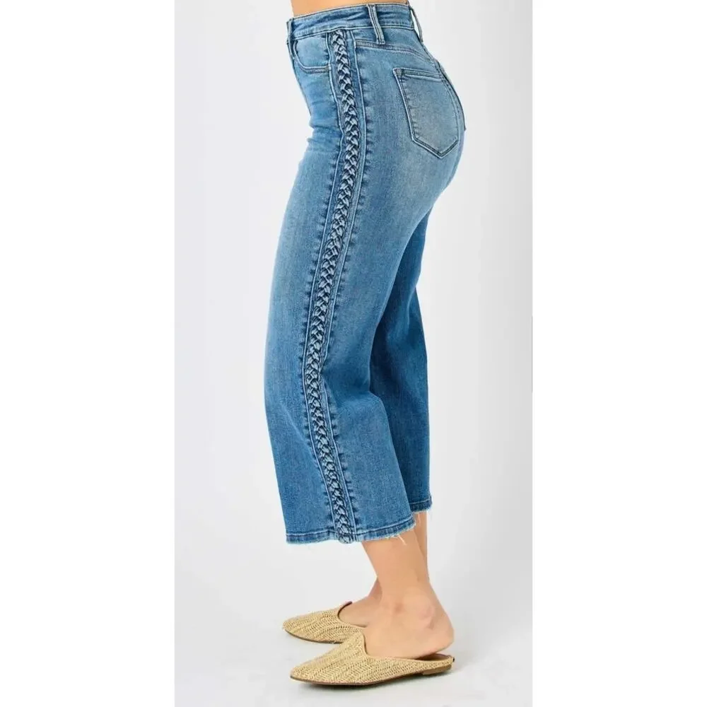 Judy Blue Medium Wash Cropped Jeans with Side Lace-Up Detail
